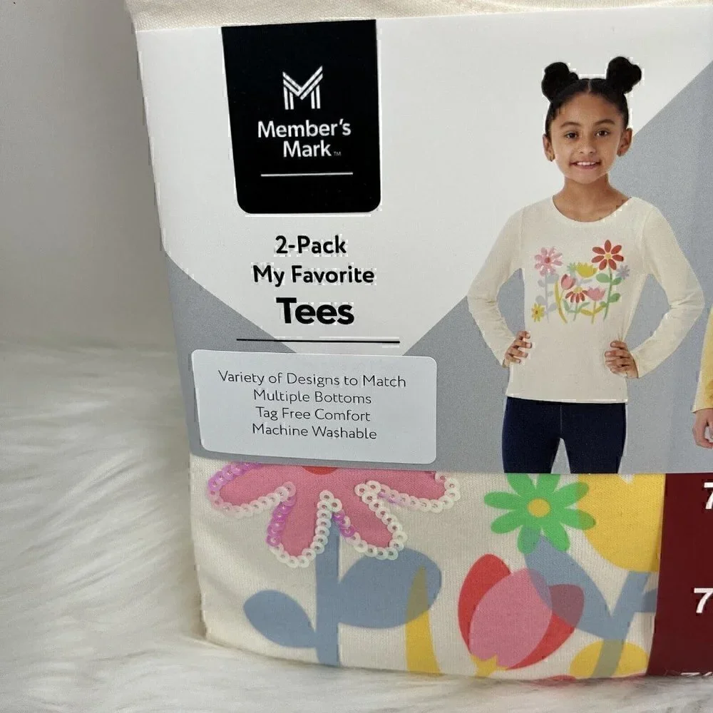 NEW Member's Mark My Favorite T-shirt 2 Pack Girl's Size 7/8 Tag Free Comfort